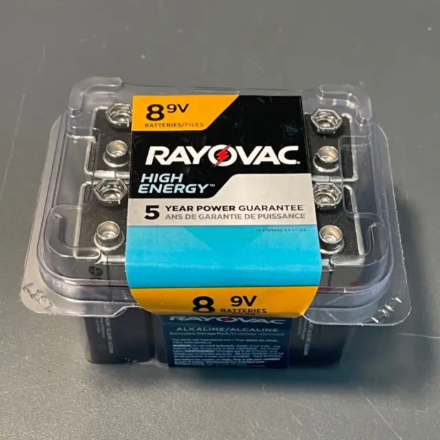 Rayovac 9V High Energy Alkaline Batteries X 8 Count Exp 02/25 New In Package