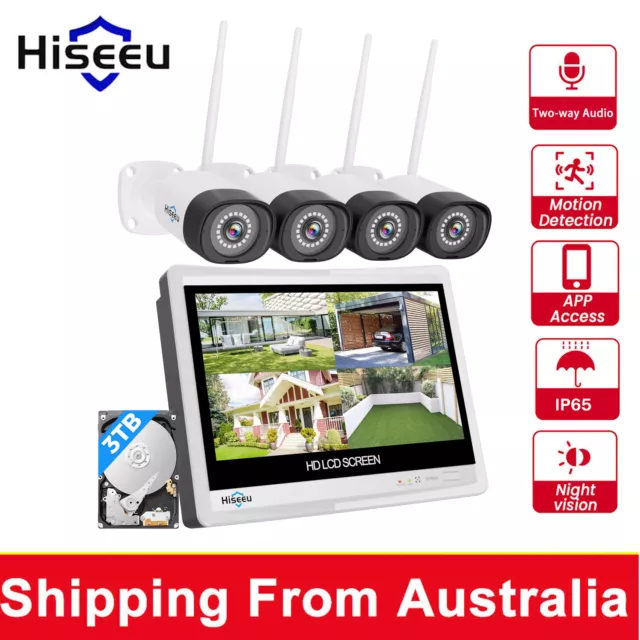 Hiseeu 5MP 10CH W/ 12" Monitor Wireless Wifi Security Camera System CCTV Kit