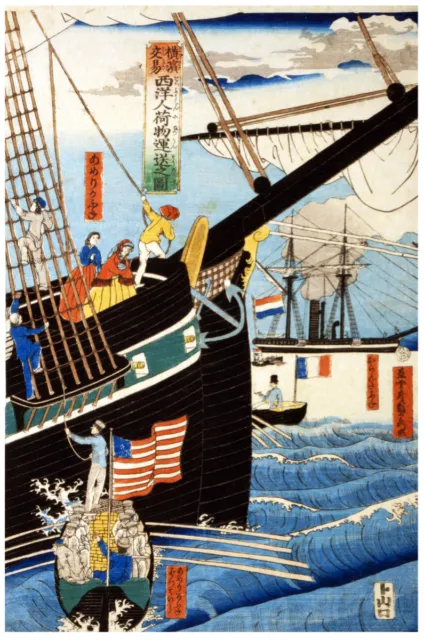 Japanese POSTER.Home room wall.Sea Ship Scene.Asia Decor.Japan art.72i