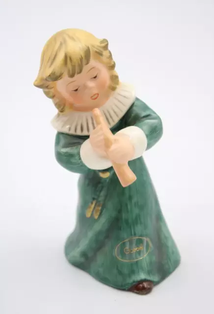 Goebel Porzellan Figur Engel mit Flöte Nr. 41 081 Weihnacht grünes Kleid H 10,5