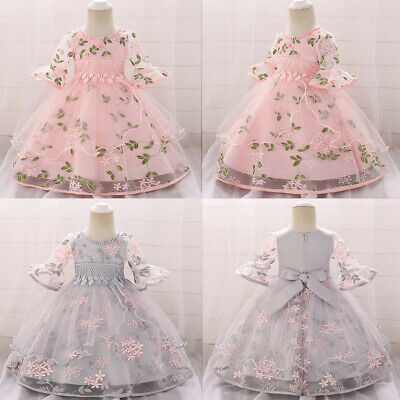 Floral Girls Lace Princess Bridesmaid Pageant Gown Birthday Party Wedding Dress