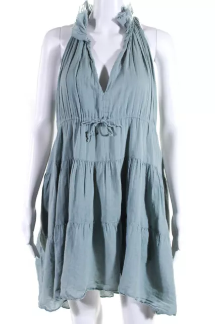 Loup Charmant Womens Organic Cotton V-Neck Sleeveless Tiered Dress Blue Size S