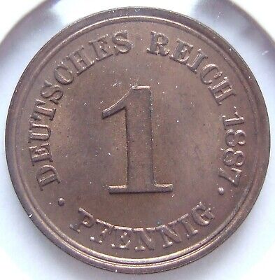 Pièce de Monnaie Reich Allemand Empire 1 Pfennig 1887 E En Brillant uncirculated