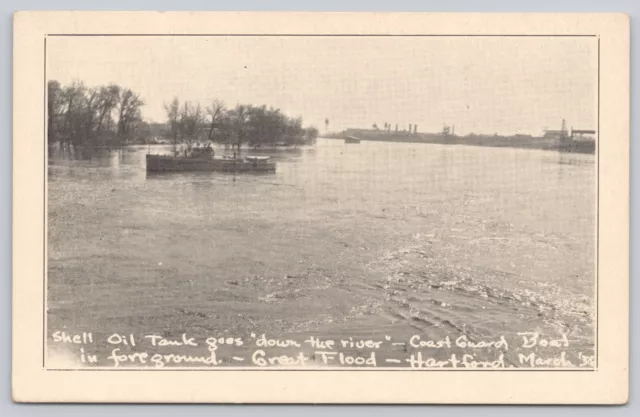 Postcard Hartford Connecticut Great Flood Coast Guard Boat