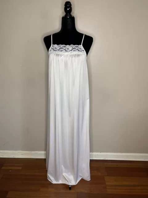 VINTAGE MISS ELAINE Nightgown White Long Full Slip Dress Women’s Small ...
