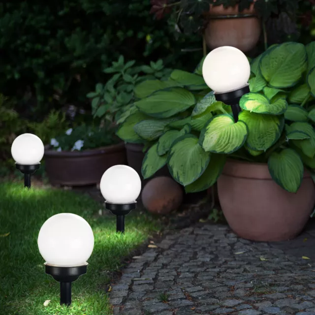 Solarlampe Außenlampe Gartendeko LED Steckleuchte weiß Kugellampe H 38cm 9er Set 3