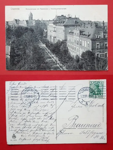 AK CHEMNITZ 1909 Wielandstrasse mit Realschule und Kreishauptmannschaft  ( 33964