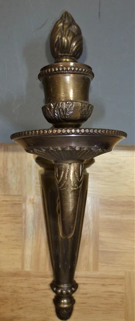 Elegant French Empire Style Bronze Single Candle Wall Scounce, W/ Patina, Nice