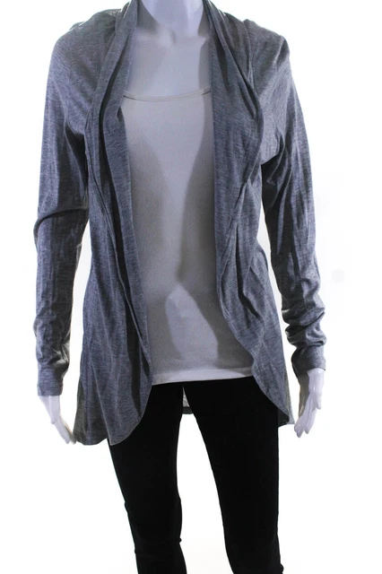 Eileen Fisher Womens Open Front Silk Knit Cardigan Sweater Gray Size Medium
