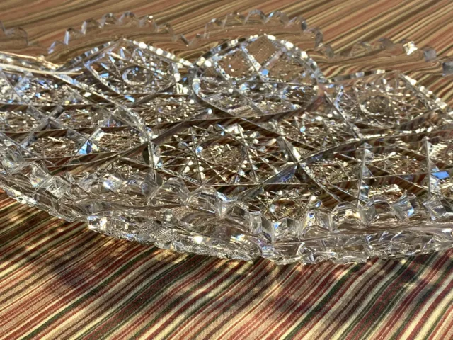 Antique ABP American Brilliant Period Cut Glass Crystal Boat Bowl Tray 14.5" 9