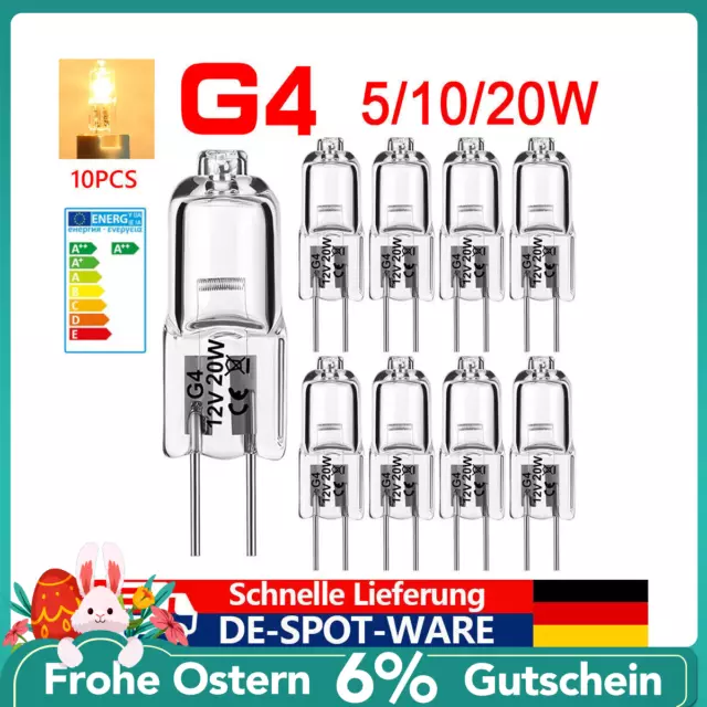 10er Halogen-Lampe Bi-Pin Stiftsockellampe G4 12V 5W 10W 20W dimmbar DE Fqexxmex