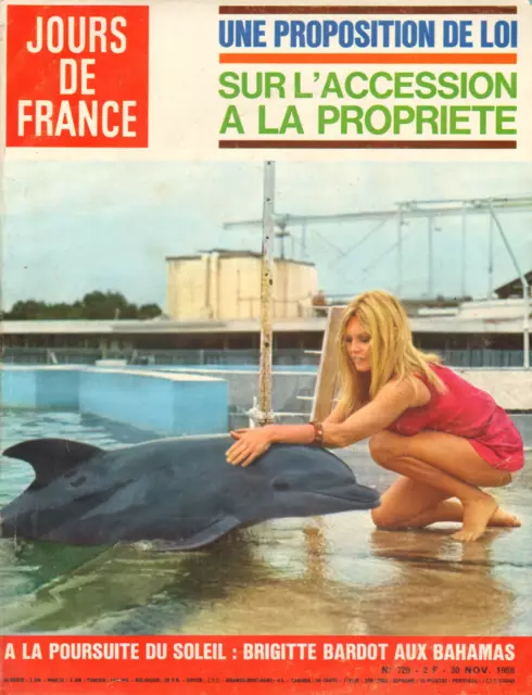 ★ Jours de France N°729 ★ Brigitte Bardot et les dauphins ★ Novembre 1968 ★ RARE