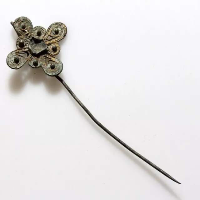 Scarce-Ancient Late Byzantine Silver & Gold Plated Filigree Cross Pin Circa 1400