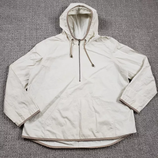 GAP Jacket Womens Medium Biege Linen Cotton Canvas Hooded Anorak Long Sleeve