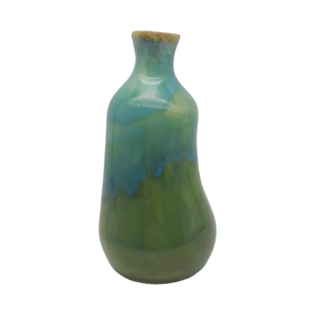 Handmade Asymmetrical Pottery Bud Vase - 4" Small Blue Green Drip Glaze Boho