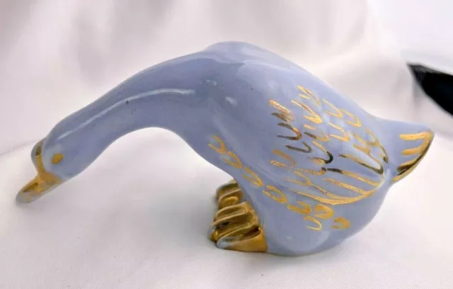 Vintage LePere Pottery Co Ceramic Blue Gold Goose Bird Figurine Decor