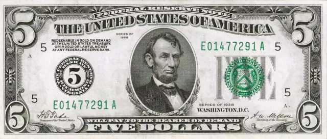 1928 $5 Federal Reserve ~ Richmond Numeral Type ~ Fr-1950-E ~ Crisp Unc And Rare