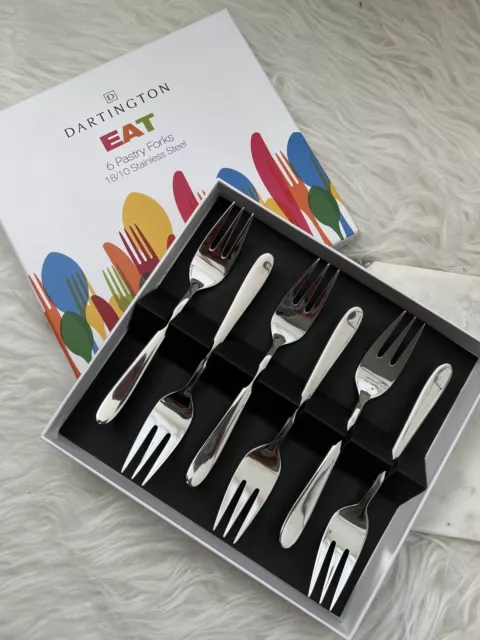 Dartington Eat Pastry Forks  x 6 Set Boxed 18/10 Stainless Steel Ideal For Gift