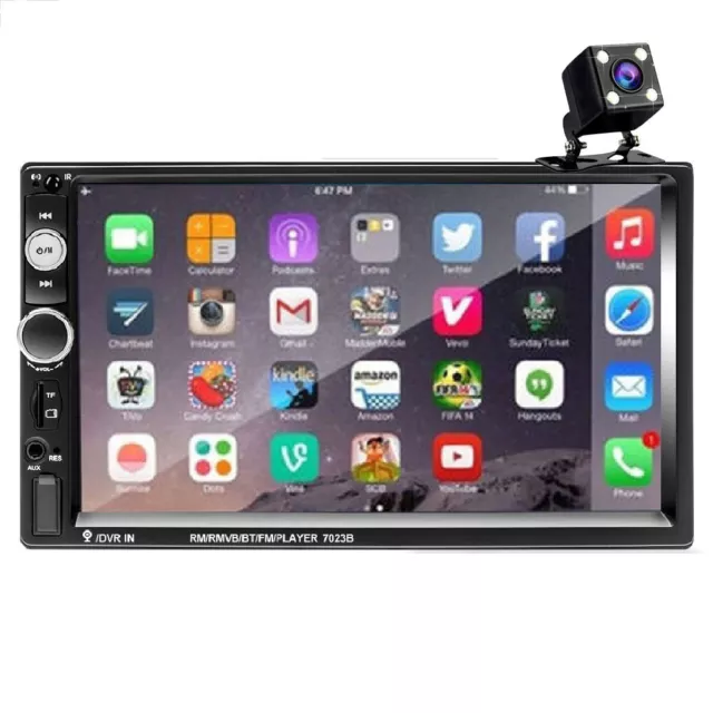 2 DIN 7" HD Car Stereo Radio MP5 Player Bluetooth Touch Screen With Rear Camera