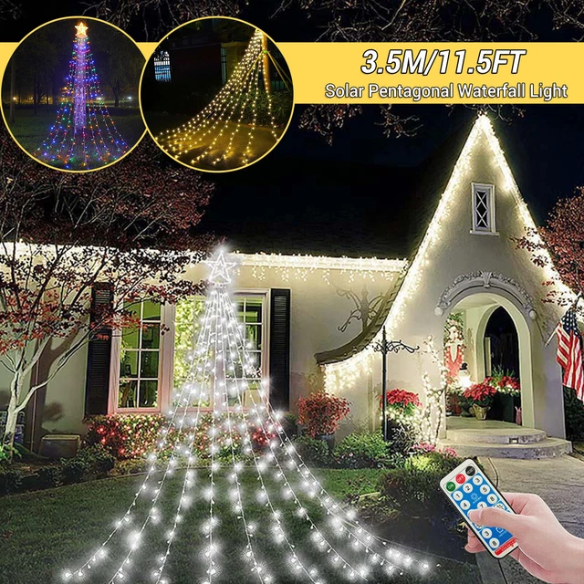 Solar 350 LED Waterfall String Light Christmas Tree Star Xmas Hanging Decor Lamp