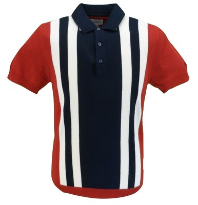 Ben Sherman Nero Lavorato A Maglia A Righe Maglietta Polo Retrò 