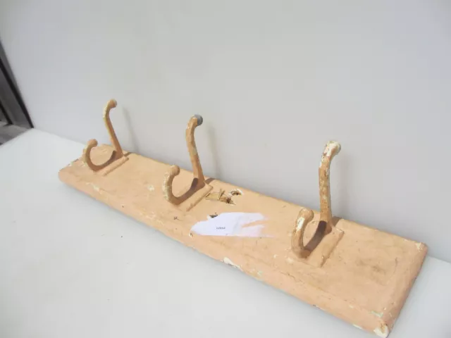 Vintage Wooden Coat Rack Hat Hanger Old Metal Hooks Wood Retro 19.5"W