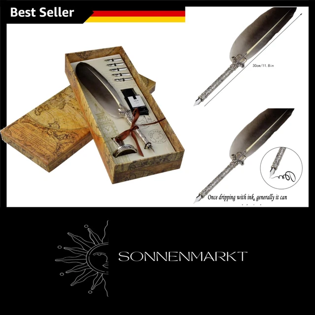 YASUI Handgemachte Kalligraphie-Feder – Dip Pen Set Mit 5 Spitzen & Tinte, Aus Edelstahl & Echter Feder, Lila