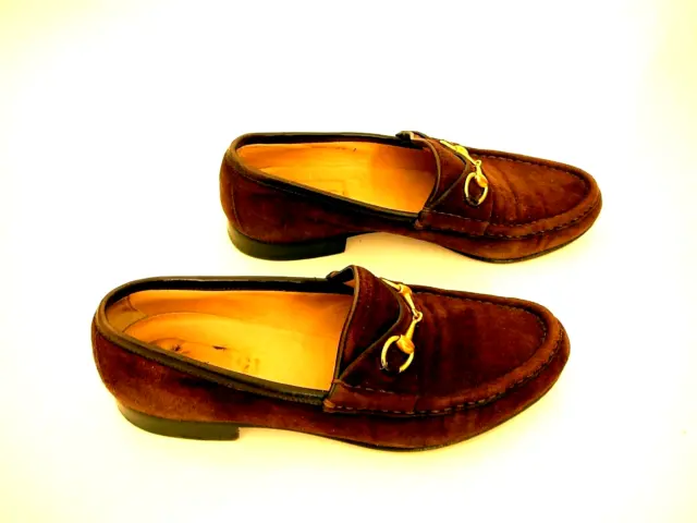 GUCCI LOAFERS SIZE 7AA Iconic Horsebit Brown Suede VTG 80's Leather ...
