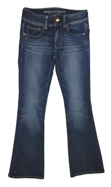 American Eagle Jeans Womens 2 Short Blue Dark Wash Stretch Kick Boot Denim 27x29