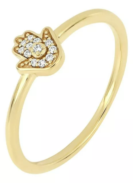 Bony Levy 18K Yellow Gold Pave Diamond Hamsa Ring 0.04 ctw Size 7