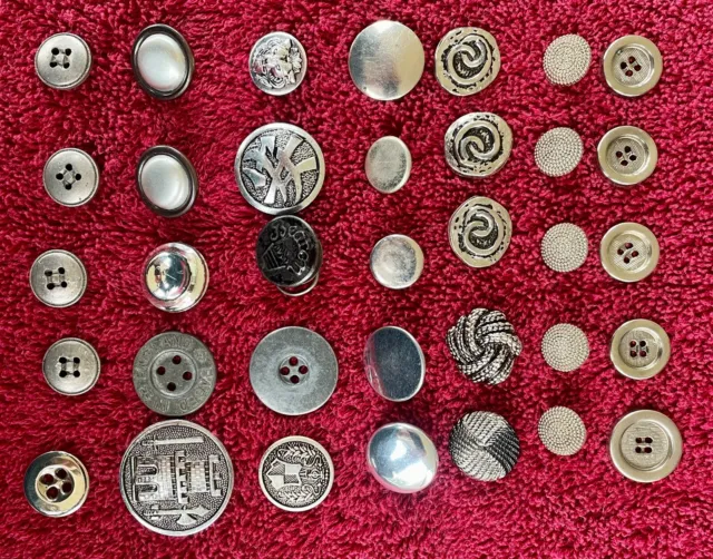35 Vintage Silver Buttons Sewing Craft Art Projects Costume Design Bouquets