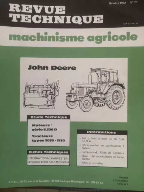 REVUE TECHNIQUE 23 TRACTEUR JOHN DEERE 3030 , 3130  Moteurs série 6.239D