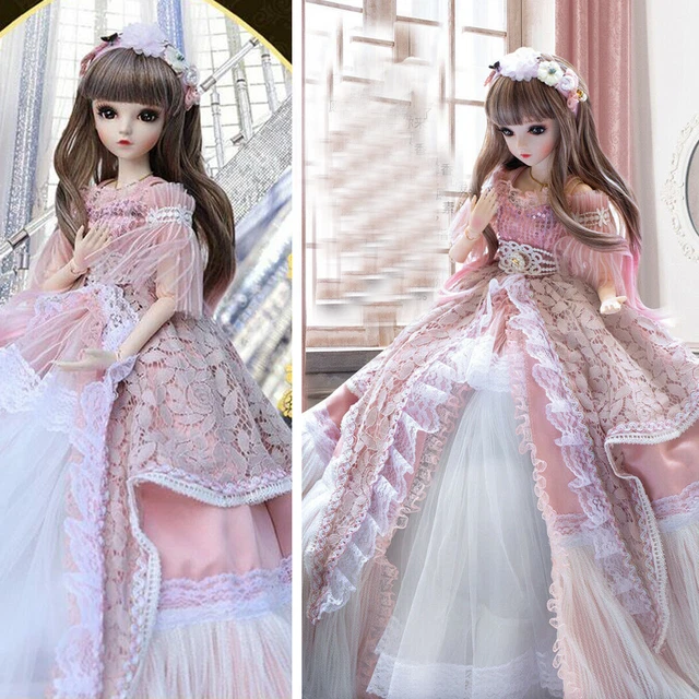 60cm 1/3 BJD Doll Ball Jointed Girl Female With Eyes Face Makeup Dress Full Set