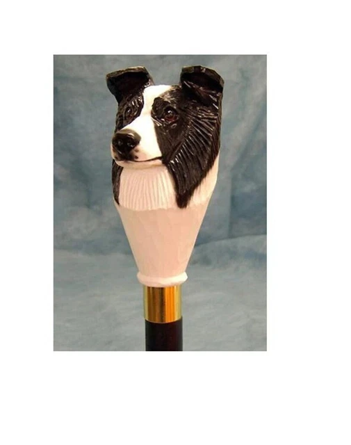 Border Collie Head Dog Walking Stick Wooden Hand Carved Walking Cane Best Gift