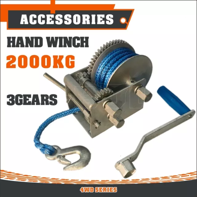 2000kg Hand Winch Dyneema Rope 3speed- Boat Car Marine Trailer