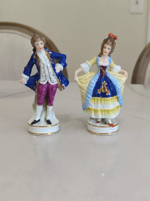 Rare Antique German Sitzendorf Pair Porcelain Man & Woman Figurines Couple