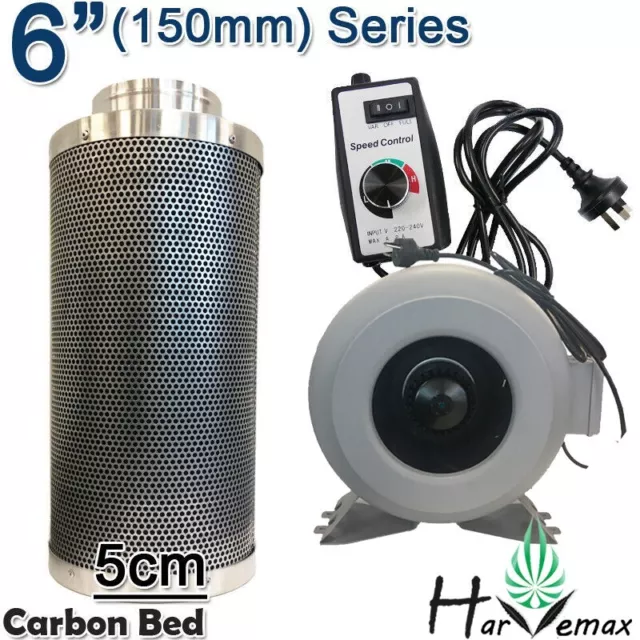 6" Inline Duct Fan with Carbon Filter & Fan Speed Controller Ventilation Kit