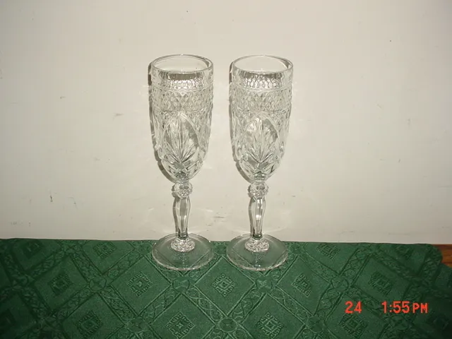 2-Pc Cristal D'arques  8 1/8" Crystal Champagne Flutes/France/Pedestal/Sale!