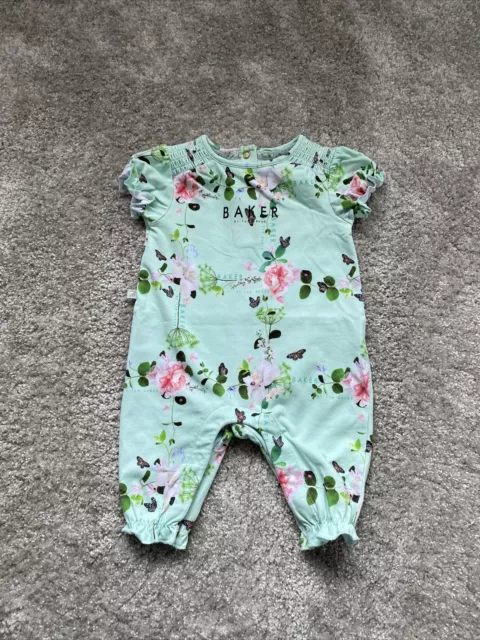 Gorgeous Baby Girl Ted Baker Green Floral Print Babygrow Romper 0-3 months.