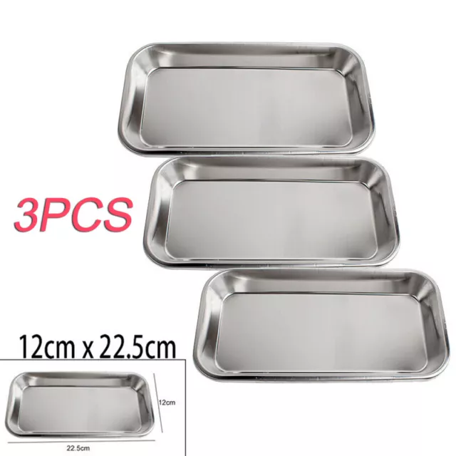 3pcs Stainless Steel Medical Surgical Tray Dental Dish Tray Lab Instrument Tool