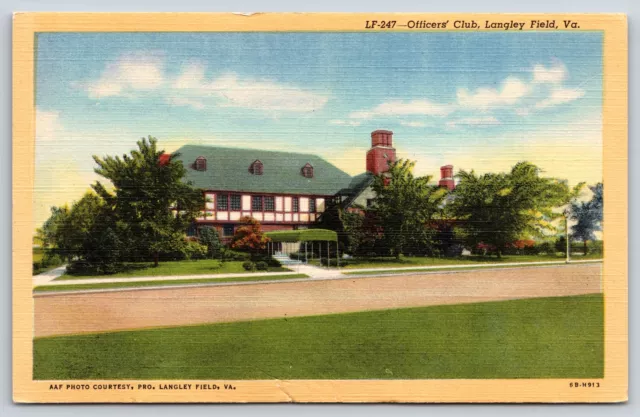 Langley Field Virginia~Officers' Club~Air Force~Military~Linen Postcard