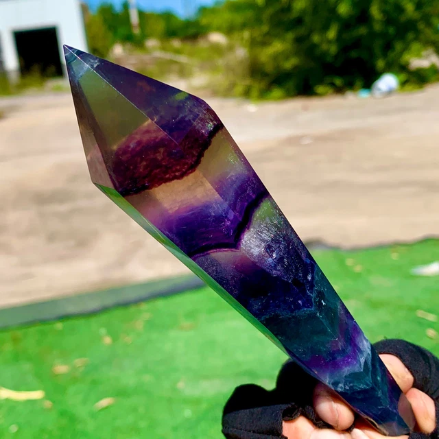 230G Natural rainbow fluorite scepter Quartz Crystal Single-End Terminated Wand