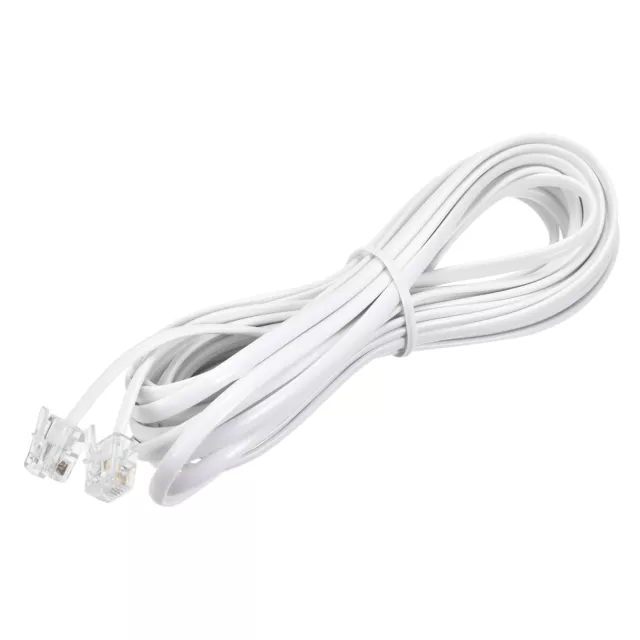 Phone Cord 15FT Telephone Cable Phone Line Cord RJ11 6P4C Plugs White 1pcs