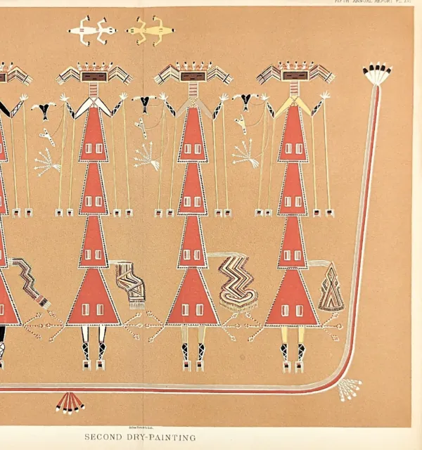 1885 Navajo Yei Lithograph Dsilyi Nayani Yei Be Chei Second Dry Painting RARE