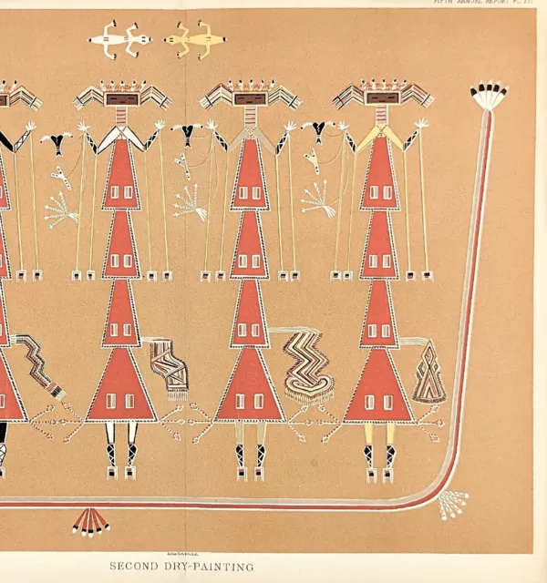 1885 Navajo Yei Lithograph Dsilyi Nayani Yei Be Chei Second Dry Painting RARE