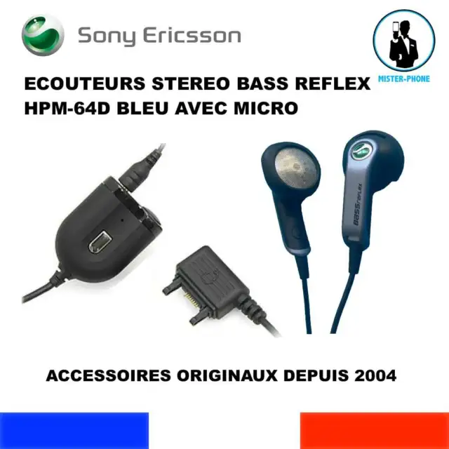 Ecouteurs Bleu Bass Reflex Sony Ericsson Hpm-64D Avec Micro Et Entree Jack Oem