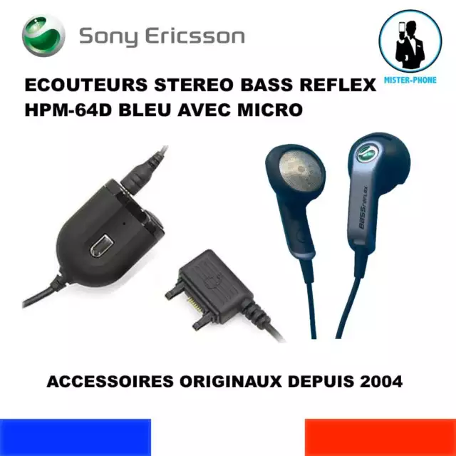 Genuine Stereo Headset Blue Bass Reflex Sony Ericsson Hpm-64D Oem  Brand New