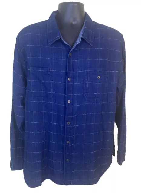 Carbon2Cobalt Shirt Mens XL Blue Windowpane Contrasting Plaid Flip Collar