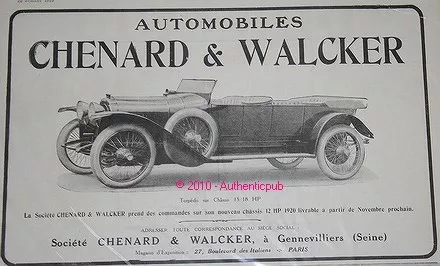 Publicite ancienne CHENARD WALCKER 1919 TORPEDO french ad pub