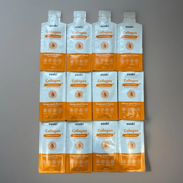 12 X 15ML Sachets Zooki Mango Peach Collagen Liquid Food Supplement BBE ...